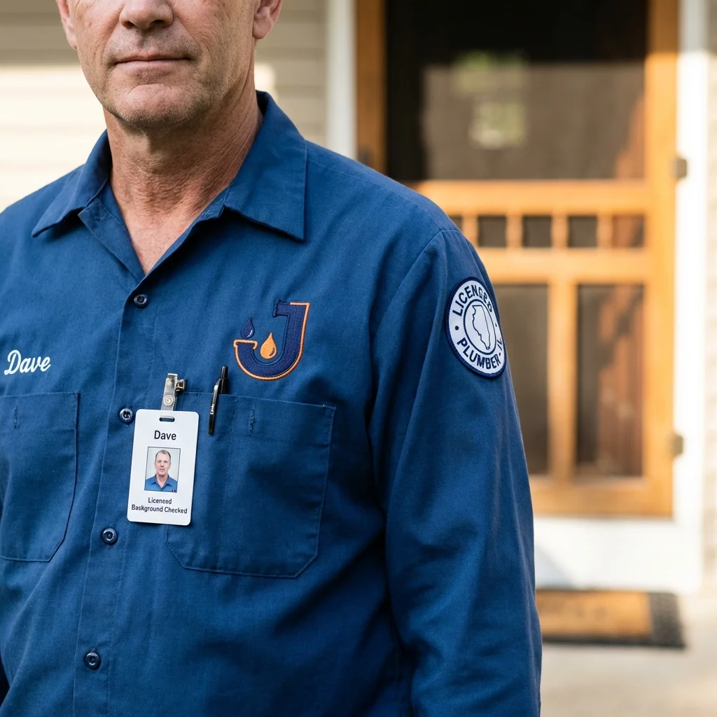 Licensed plumber showing ID badge in Livingston, AL