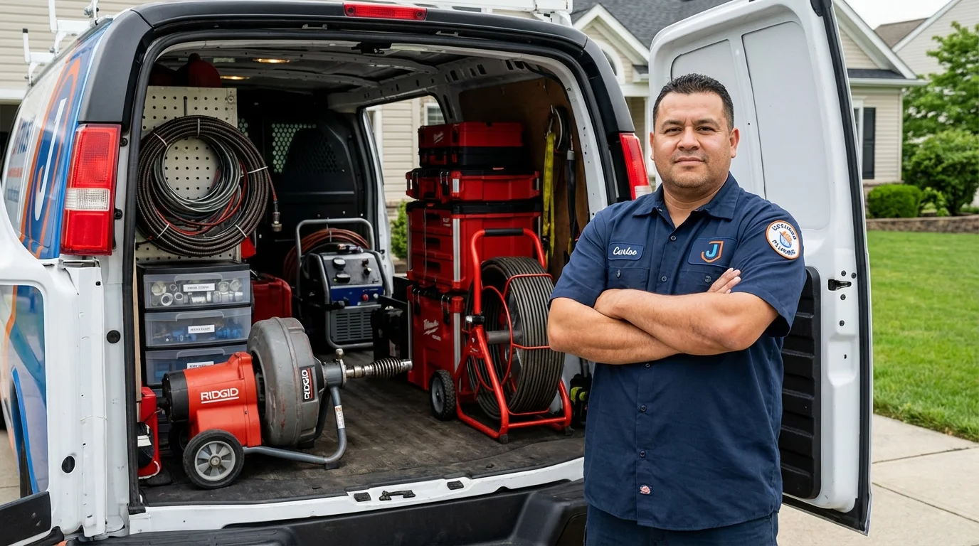 Professional drain cleaning equipment and Johns Plumbing LLC plumber in Livingston