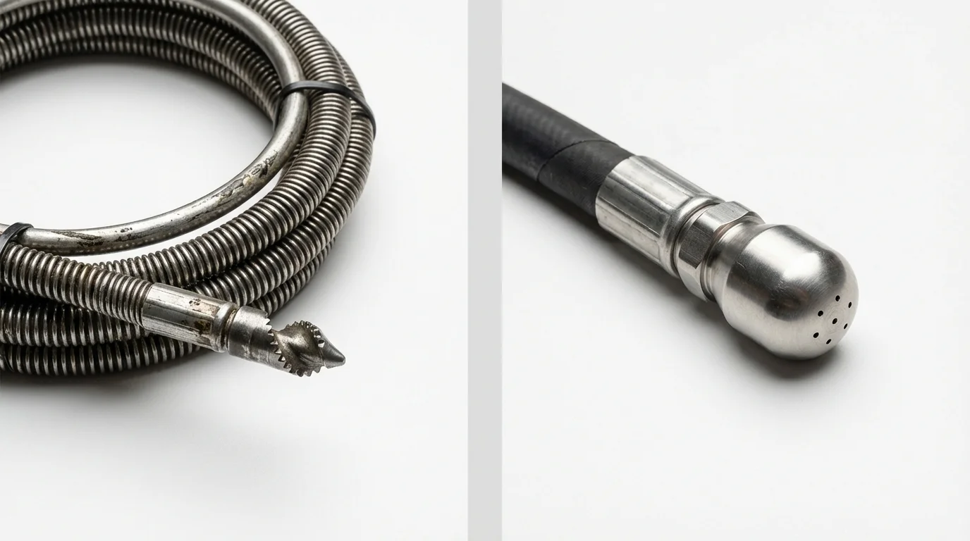Drain snake cable and hydro jetting nozzle used for drain cleaning in Livingston, AL
