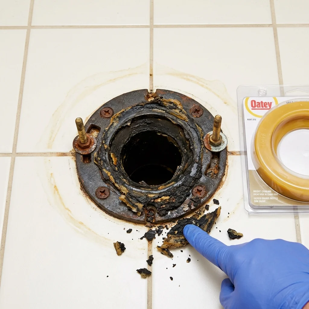 Failed wax ring showing water seepage at the base of a toilet in a Livingston, AL home