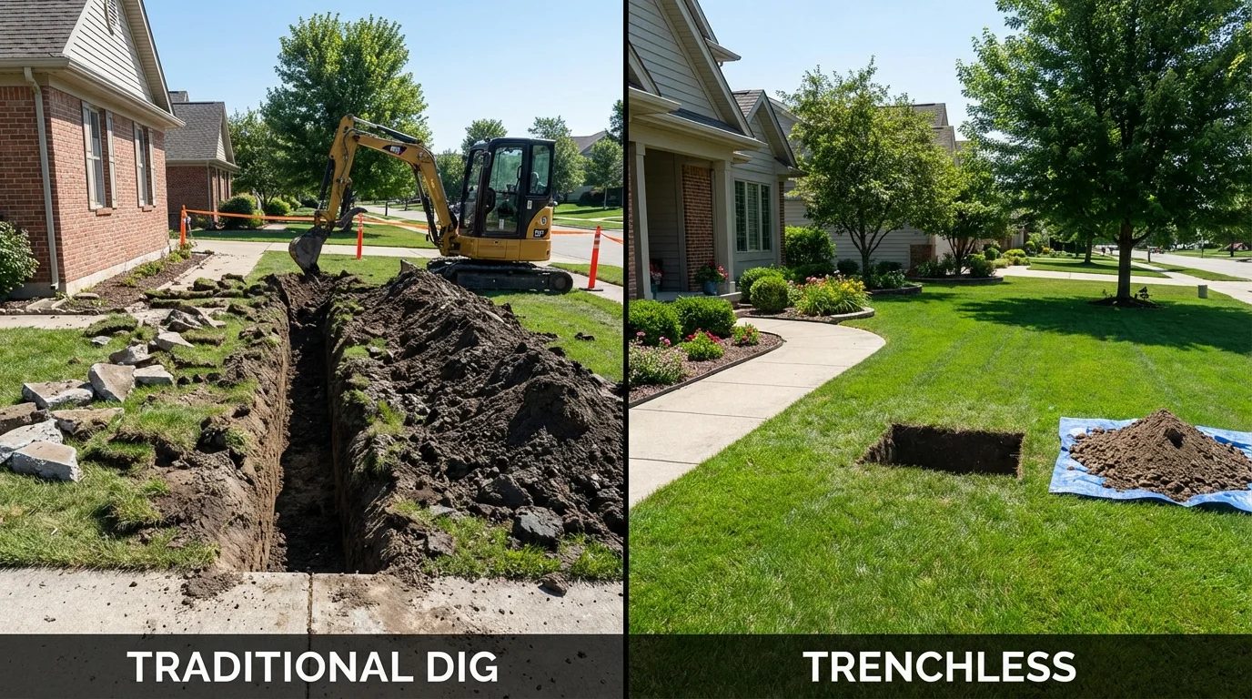 Trenchless sewer repair with minimal yard damage versus traditional excavation in Livingston, AL